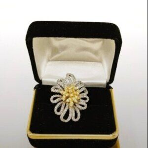 2.51ctw Fancy Yellow & White Diamond Bouquet Ring 18K White Gold